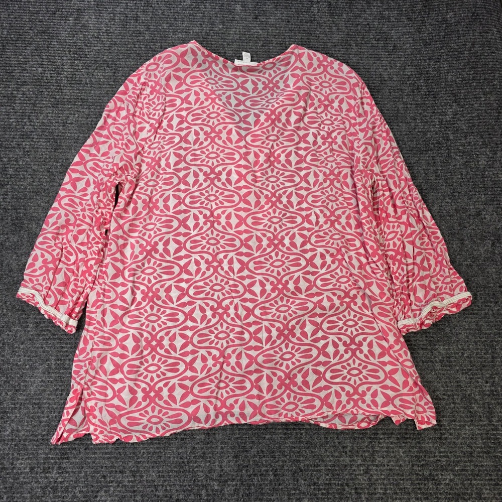 Charter Club Medallion Soutache Embroidered Tunic Top Women's Size XL Pink White - Picture 2 of 9
